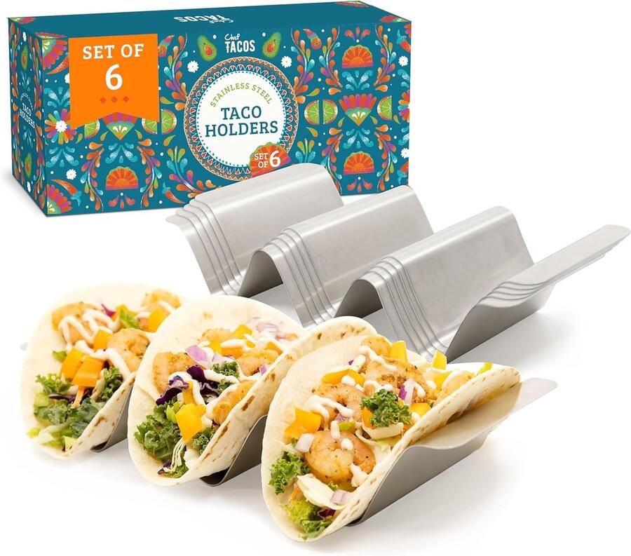 Taco Houders Taco Stand Taco Avond Oven & BBQ Veilig Set van 6 Zilver - Foto 1
