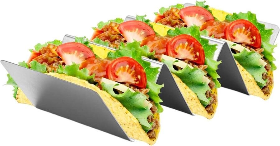 Taco Plaat Tortilla Houder Buffet Presentatie Anti-slip Structuur 3-grid 20.5cm Zilver
