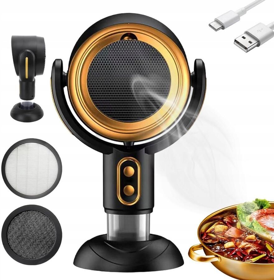 Tafelafzuigkap Draagbare afzuigkap Bureaublad afzuigventilator Meerlaags filtratiesysteem USB-oplaadbaar Luchtzuiveringsapparaat Dubbel kanaals & Instelbare windsnelheid- Voor Keuken & Camping