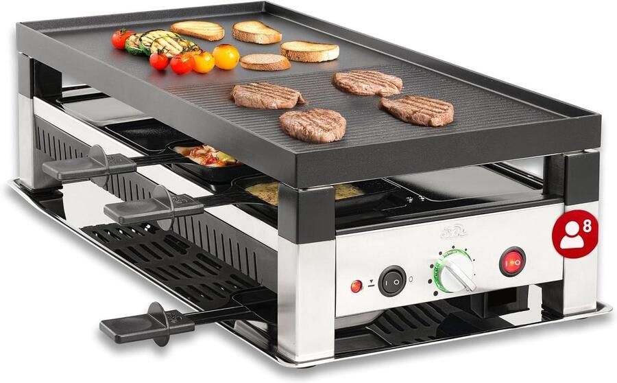 Tafelgrill 5-in-1 Raclette en Wok Gezellig Tafelen Dubbelzijdige Plaat 8 Personen Zwart