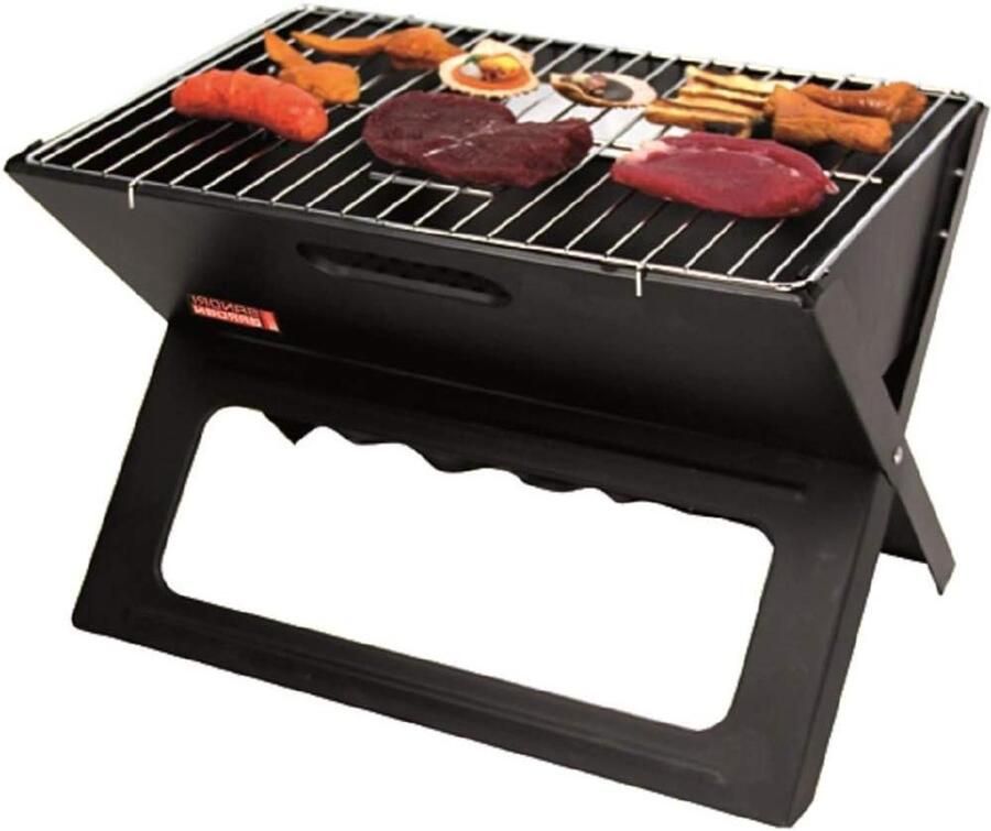 Tafelgrill Compacte grill Buiten koken Verchroomd grillrooster 44 x 29 cm Zwart