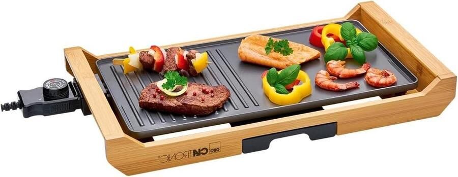 Tafelgrill Contactgrill Bakplaat Gezellig eten Bamboe frame 40 x 20 cm Houtgrijs