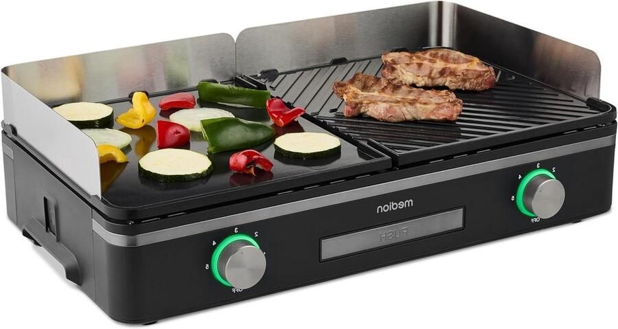 Tafelgrill Elektrisch Contactgrill Bakplaat Binnen Grillen Dubbel Zone Systeem 2400 Watt Zwart