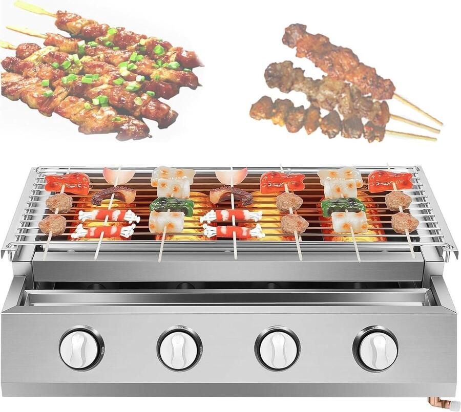 Tafelgrill Gasbarbecue Bakplaat Buiten Koken Snelle Gelijkmatige Verwarming Groot Kookoppervlak Zilver