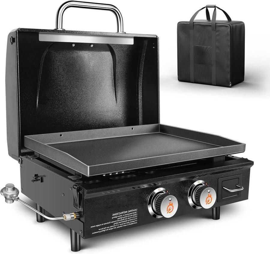 Tafelgrill Griddle Plancha Gasgrill Buiten Koken Dubbele Brander Systeem 22 inch Zwart