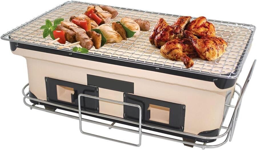Tafelgrill Klei BBQ Buiten koken Warmte-isolerende basis 40x24x17 cm Bruin