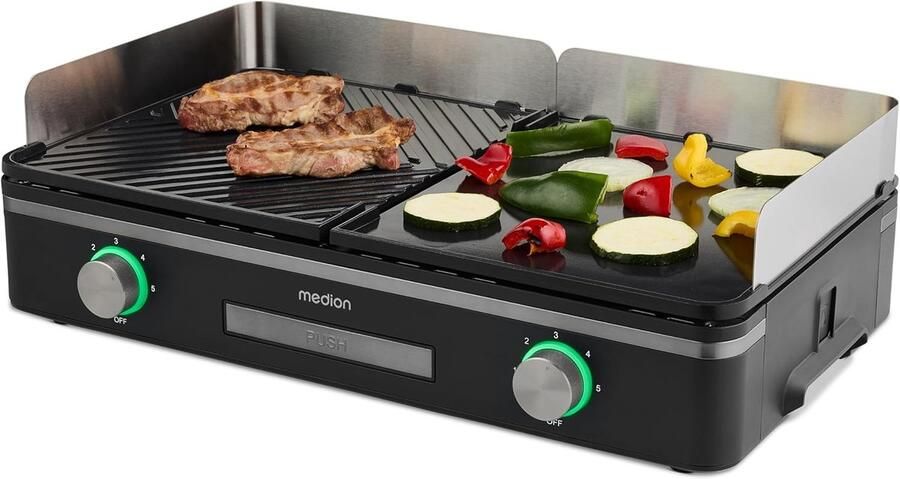 Tafelgrill met dual-zone-systeem (2400 W 2 afneembare platen individuele temperatuurregeling LED-statusindicator IPX4-bescherming) MD12027