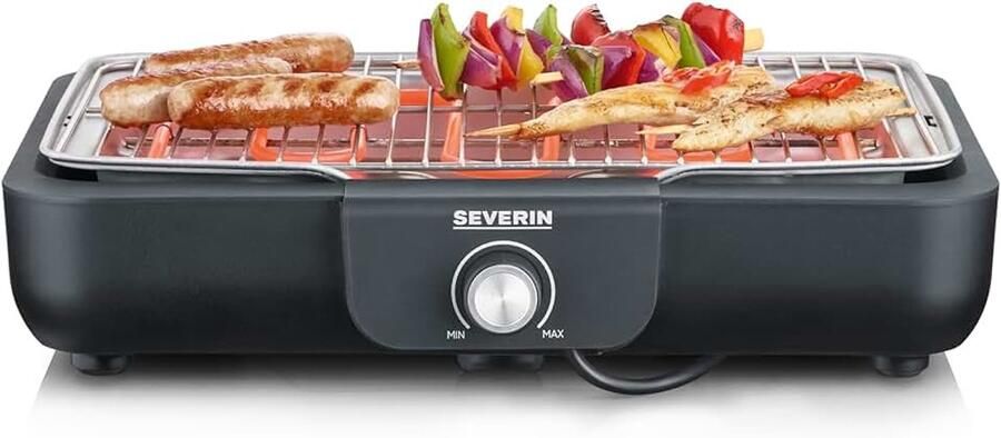 Tafelgrill met roestvrijstalen grillrooster voor binnen en buiten 2.300 W 37x29 cm grilloppervlak thermostaatgestuurde temperatuurregeling zwart PG 8554