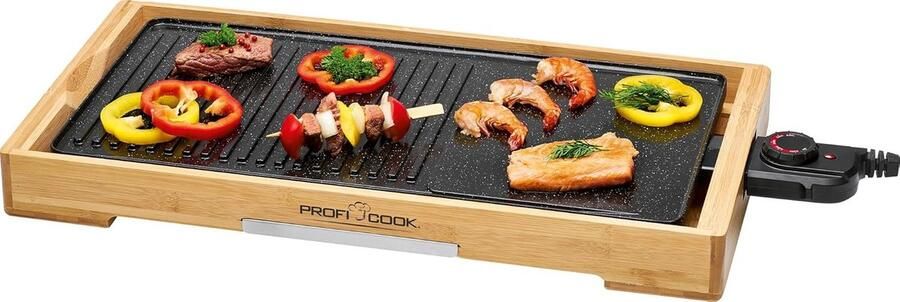 Tafelgrill Plancha Bakplaat Gezond Eten Bamboe Frame 51x25 cm Grilloppervlak Hout Zwart