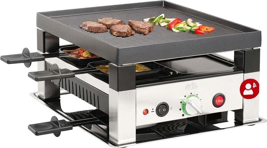 Tafelgrill Raclette Elektrische Grill Gezellige Avonden 5-in-1 Functie Voor 4 Personen RVS