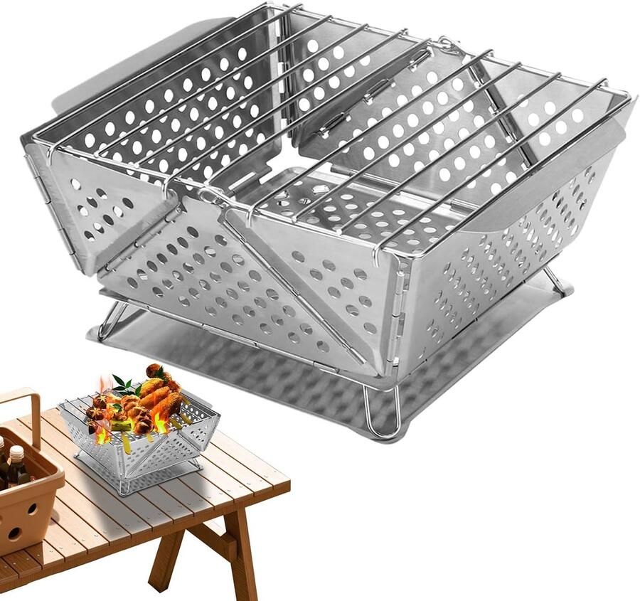 Tafelgrill Roestvrij Staal Draagbare Grill Outdoor Koken Compact Ontwerp 50 x 210 x 50 mm Zilver