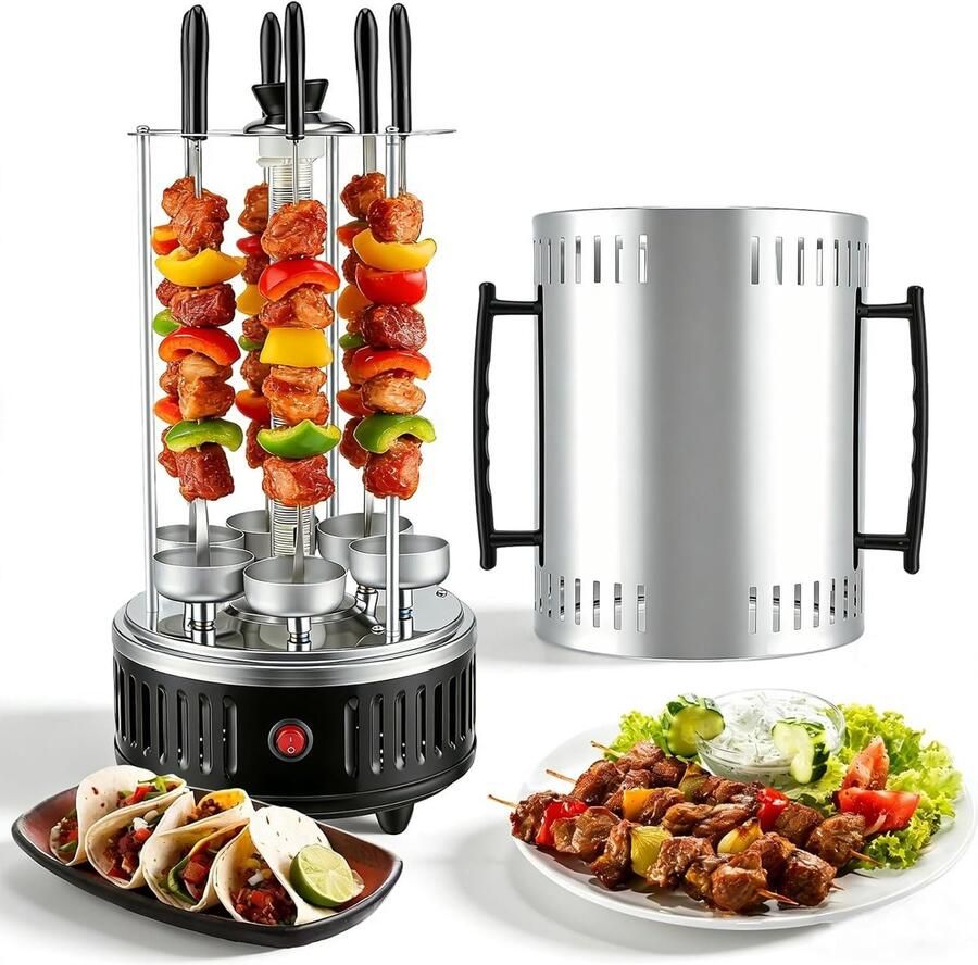 Tafelgrill Roestvrij Staal Rookvrije Binnengrill Automatische Spiesrotatie Voor Binnen en Buiten