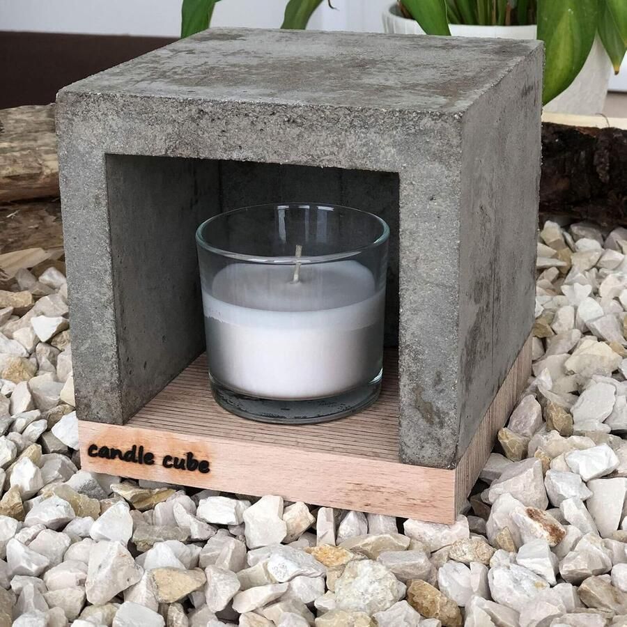 Tafelhaard Kaarsenhouders Oven Kaarsenwarmer Sfeerverhogend Werken Handgemaakt Beton Hout 14 x 14 x 14 cm Antraciet