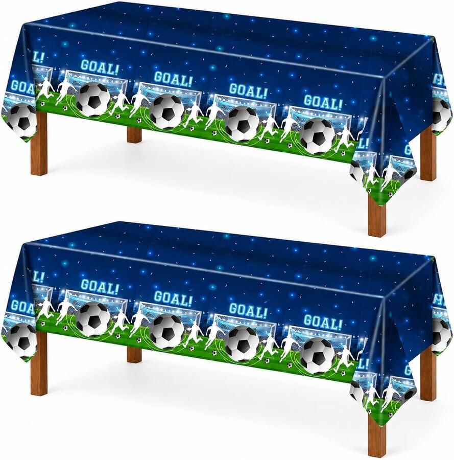 Tafelkleed Voetbal 2 Stuks Blauw 137x274 cm Polyethyleen Rechthoekig Feestdecoratie