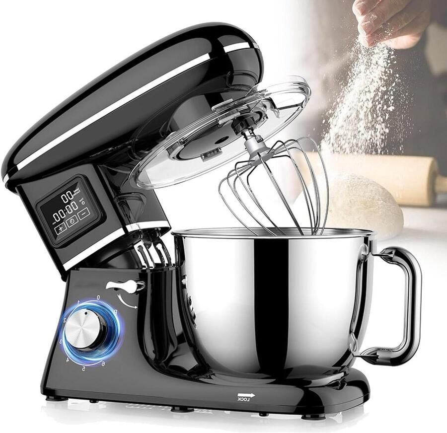Tafelmixer Keukenmachine Bakken en Koken Krachtige Koperen Motor 62L Kom Zwart