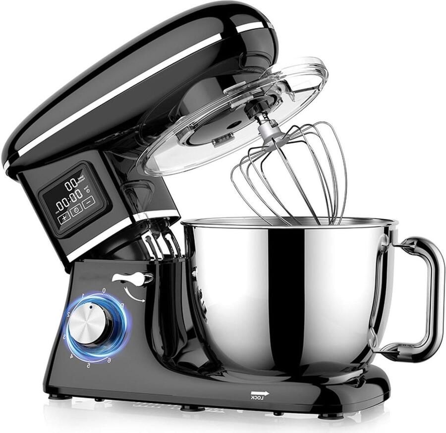 Tafelmixer Keukenmachine Chef Grote hoeveelheden mixen 1500W Koperen Motor 6.2L Kom Zwart
