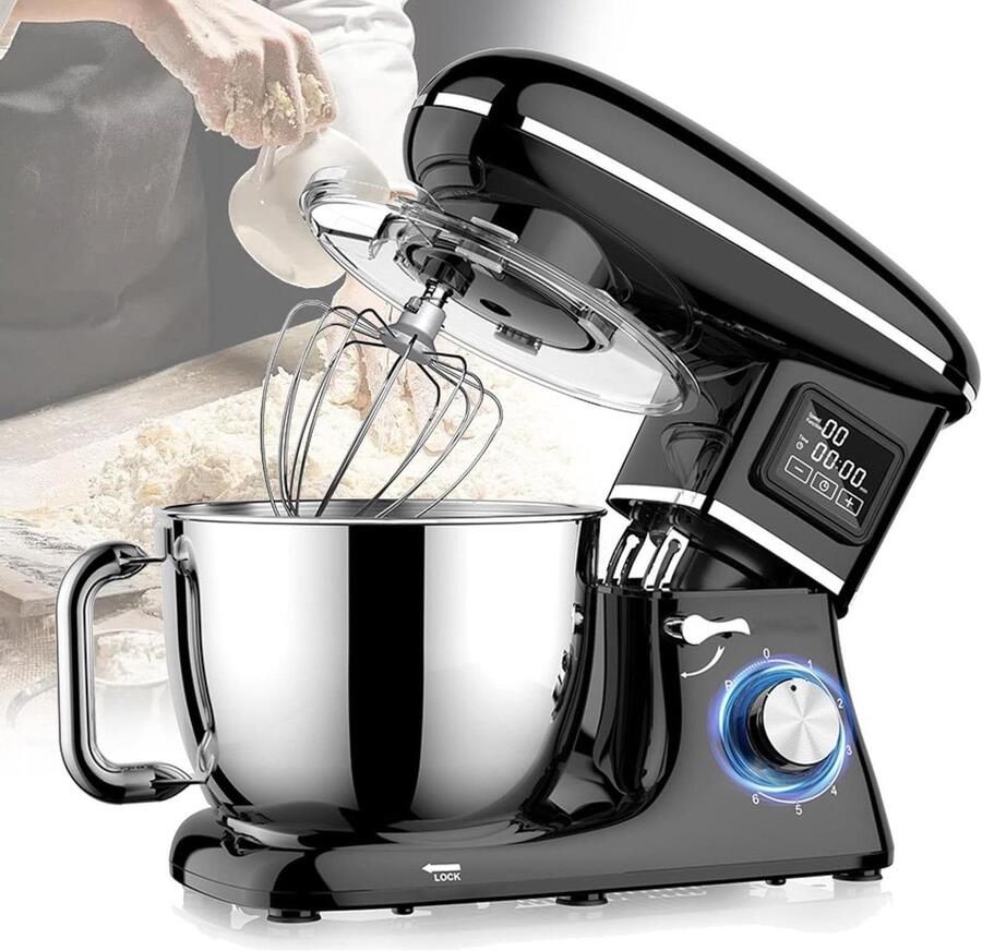 Tafelmixer Keukenmachine Chef Grote hoeveelheden mixen Krachtige 1500W motor 62L kom Zwart