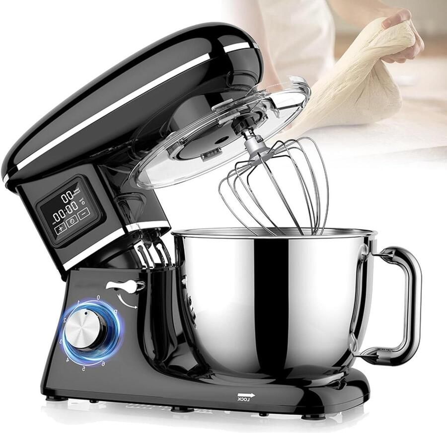 Tafelmixer Keukenmachine Grote hoeveelheden mixen Krachtige koperen motor 6.2L kom Zwart