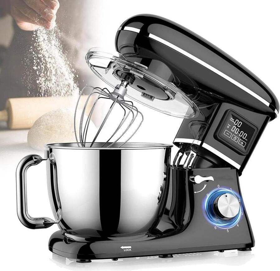 Tafelmixer Keukenmachine Grote hoeveelheden mixen Krachtige koperen motor 62L kom Zwart