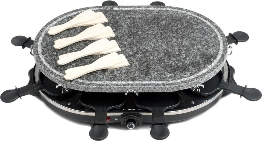 Tafelraclette Grill Steengrill Gourmet Gezellig Eten 8 Persoons Set 43x30cm Bakplaat Zwart