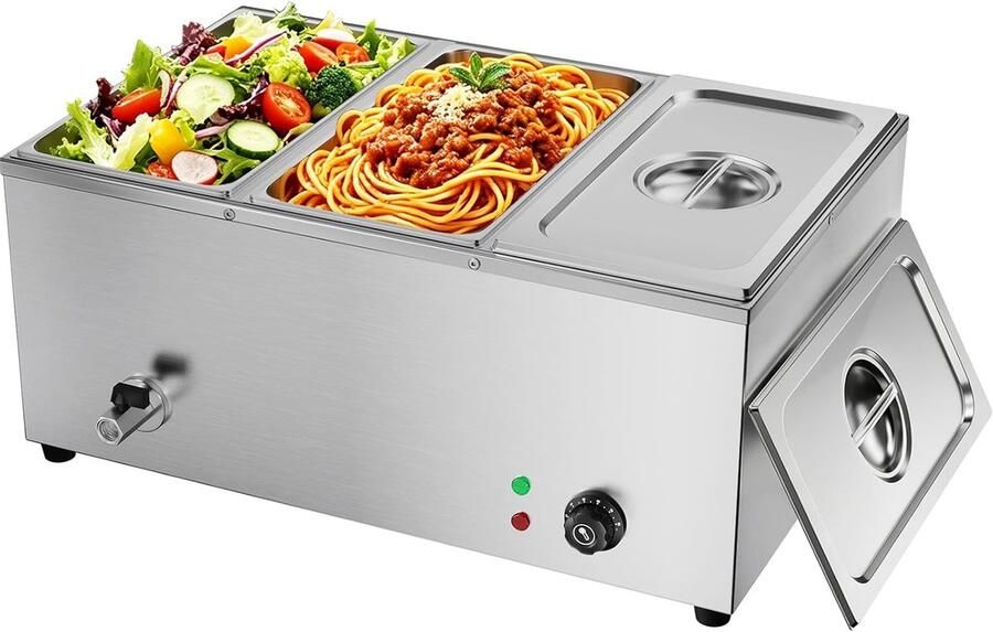 TAIMIKO Bain Marie 220V Professional Commercial Stainless Steel Electric Stainless Steel with 3 Pots with Drain Tap ShopVlot