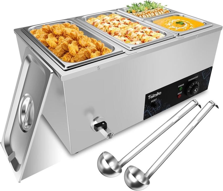 TAIMIKO Bain Marie Commercial Electric Food Warmer 1500W Adjustable Temperature 0-85°C with Anti-Dry Burn and Reset ShopVlot