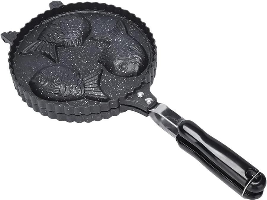 Taiyaki Bakpan Wafelvorm Visvorm Japanse Snacks Maken Gelijkmatige Warmteverdeling 41 x 20 cm Zwart Bruin