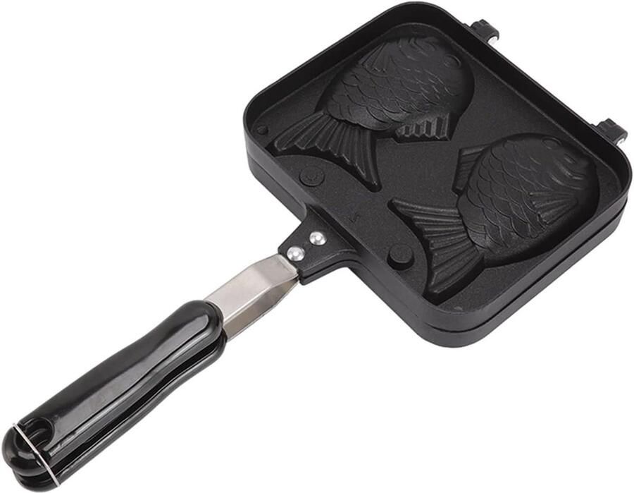 Taiyaki Bakvorm Visvorm Wafelpan Ontbijt Maken Dubbelzijdig Bakken 18 x 14 cm Zwart