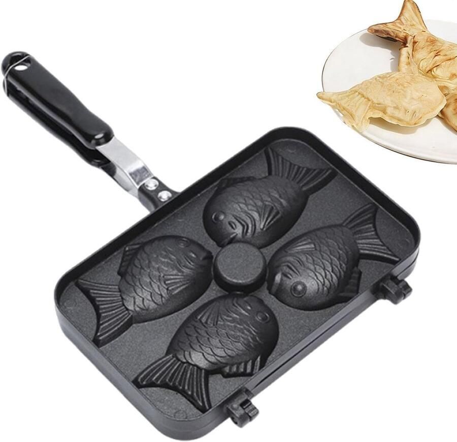 Taiyaki Maker Wafelcakevorm Visvorm Thuis Bakken Dubbelzijdig Verwarmingssysteem 4.5 x 25 x 4.5 cm Meerkleurig