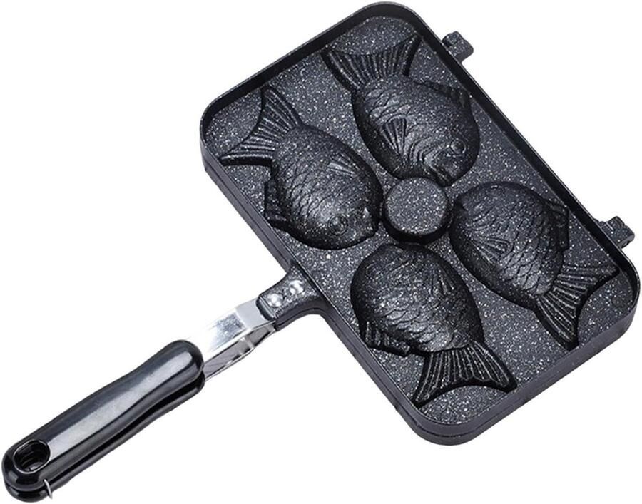 Taiyaki Pan Maker Visvorm Mallen Desserts Bakken Dubbelzijdig Ontwerp 37.5 x 24 cm Zwart