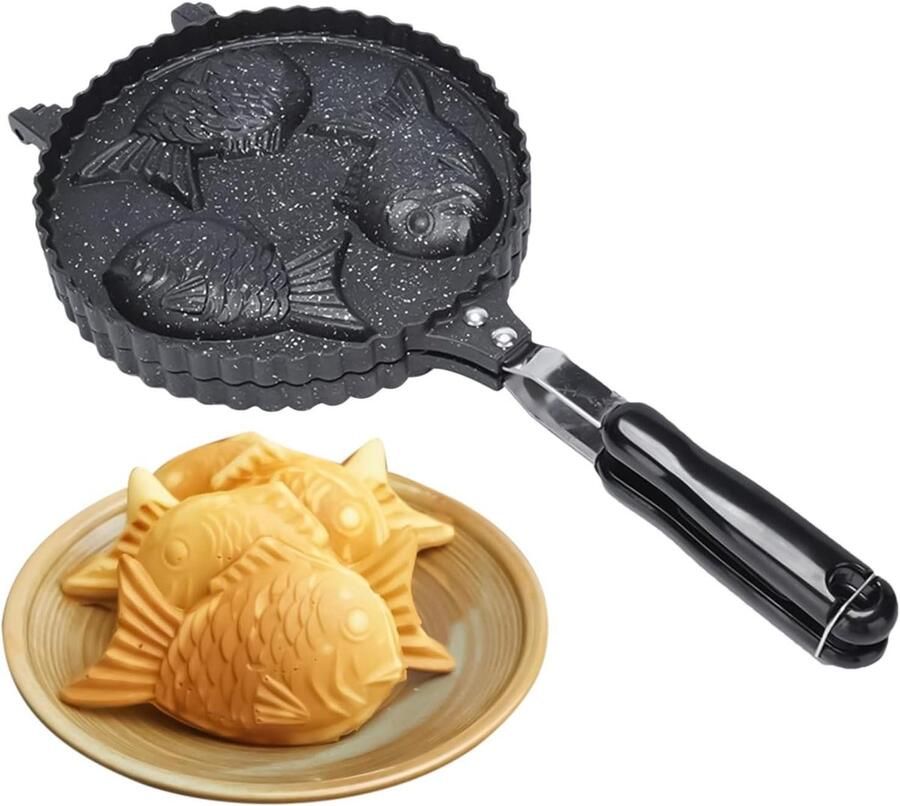 Taiyaki Pan Visvormige Wafelmaker Desserts Maken Non-stick Aluminium 41 x 20 cm Zwart