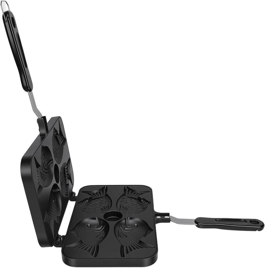 Taiyaki Pan Visvormige Wafelpan Thuis Koken Antiaanbaklaag 38 x 25 x 5 cm Zwart