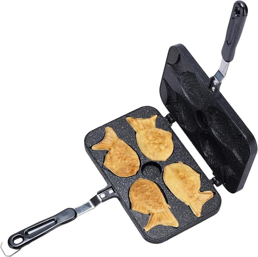 Taiyaki Viswafmachine Wafelijzer Visvorm Bakken en Grillen Dubbelzijdig Verwarming 375 x 24 cm Zilver