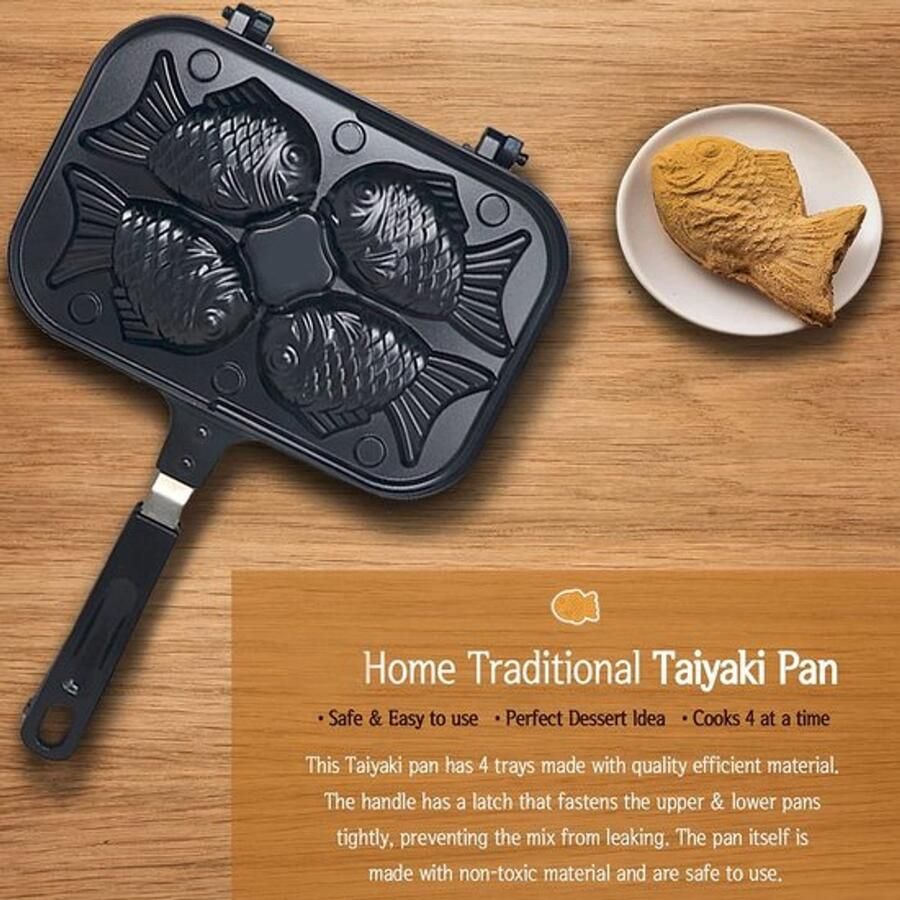 Taiyaki Wafelijzer met Dubbelzijdige Antiaanbaklaag Visvormige Pannenkoek Aluminiumlegering Lange Steel 22 5 x 36 5 cm Voor Thuis DIY Koken