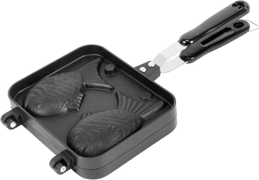 Taiyaki Wafelmaker Visvormige Pan Desserts Maken Dubbele Container 37.5 x 19 x 4 cm Zwart