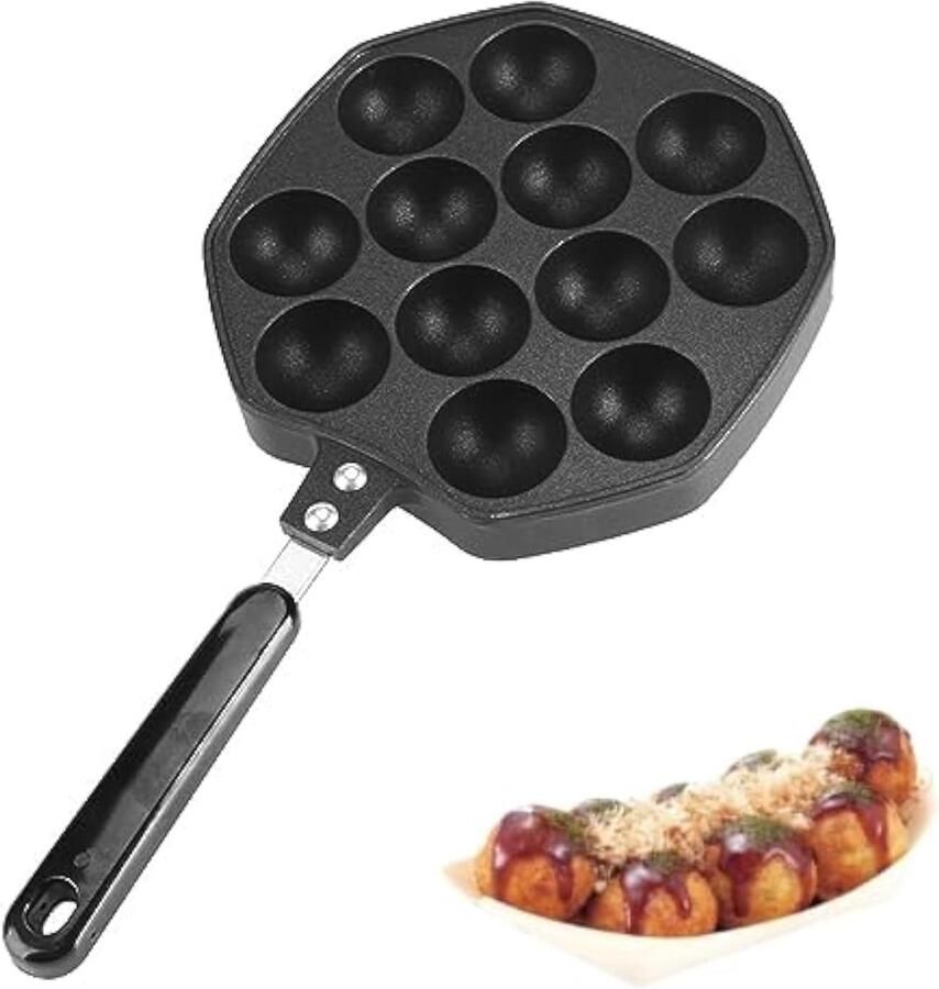 Takoyaki Bakpan Aebleskiver Pan Poffertjespan Thuis Snacks Maken 12 Gaten Antiaanbaklaag 36 Centimeter Diameter Zwart