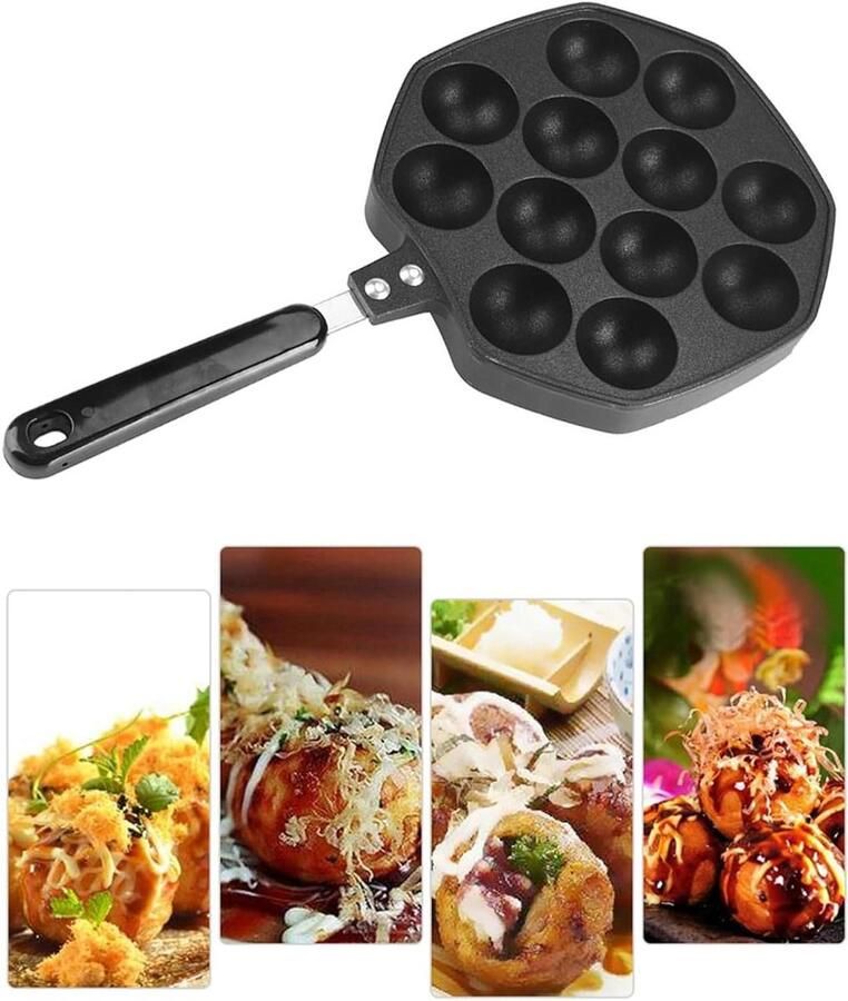 Takoyaki Grill Pan Octopus Bal Pan Pannenkoek Ballen Maken 12 Holtes Antiaanbaklaag 36 Centimeter Diameter Zwart