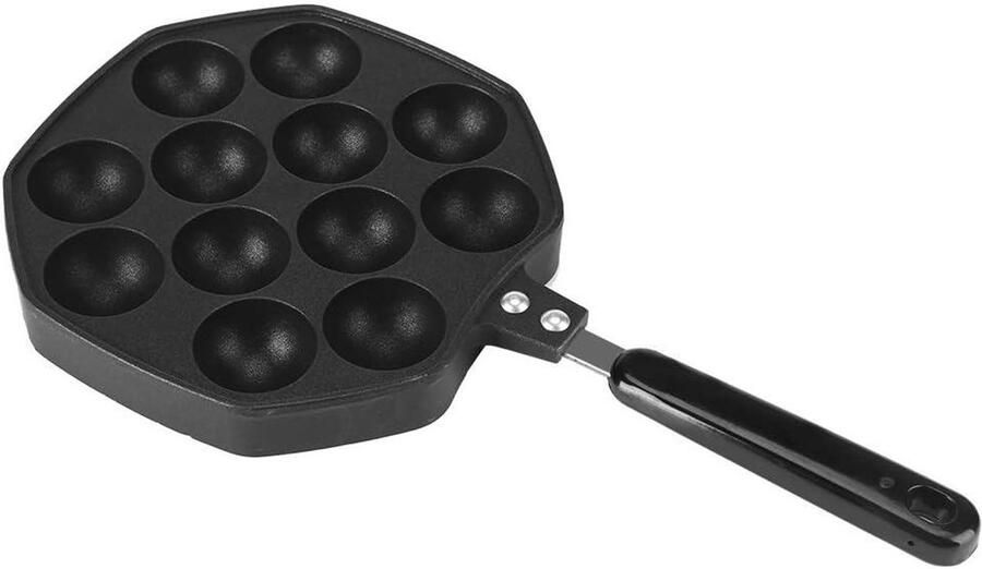 Takoyaki Grill Pan Octopus Ball Plate Thuis Snacks Maken 12 Gaten 18 cm Diameter Zwart