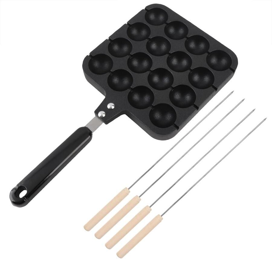 Takoyaki Grillpan Pannenkoekenplaat Snacks Maken Antiaanbaklaag 16 x 33 cm Zwart