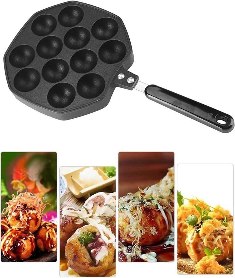 Takoyaki Grillpan met 12 Holtes Antiaanbakvorm voor Octopusballetjes en Pannenkoeken