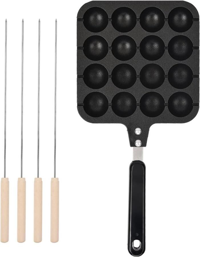 Takoyaki Grillpan Pannenkoeken Pan Thuis Snacks Maken Antiaanbaklaag 4 Bakvormen Zwart