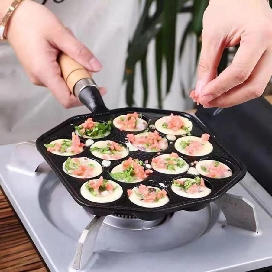 Takoyaki Grillpan Snack Maker Lekkere Snacks Maken Fysiek Non-stick Gietijzer 14 Gaten Zwart