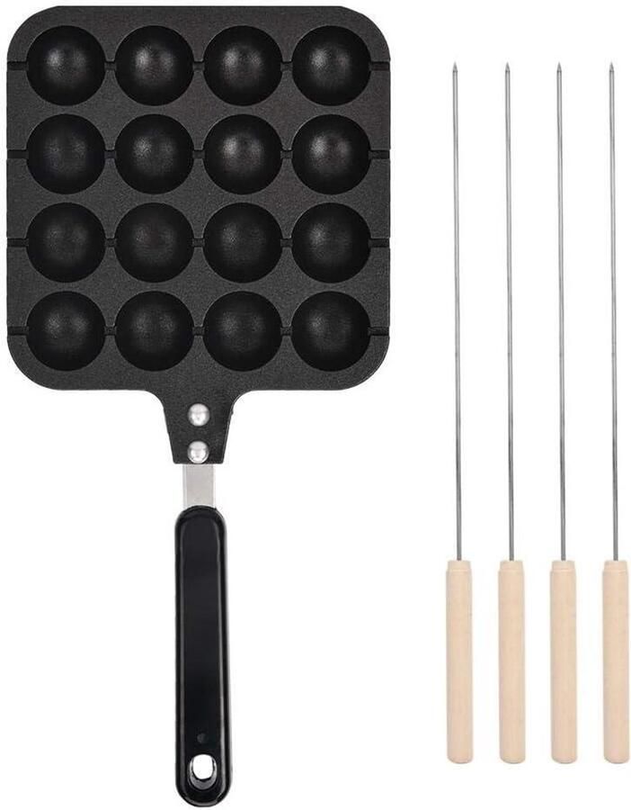 Takoyaki Grillpan Snack Pan Lekkere Snacks Maken Antiaanbaklaag 4 Koppen Zwart