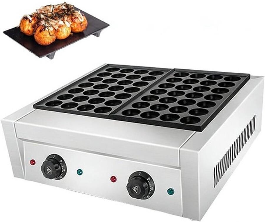Takoyaki Maker Octopus Bal Machine Commerciële Keuken Onafhankelijke Temperatuurregeling 56 Gaten 4cm Zilver