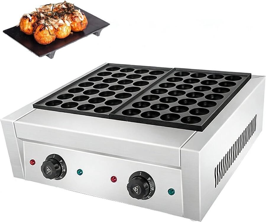 Takoyaki Maker Octopus Bal Machine Commerciële Keuken Onafhankelijke Temperatuurregeling 56 Gaten 4cm Zilver