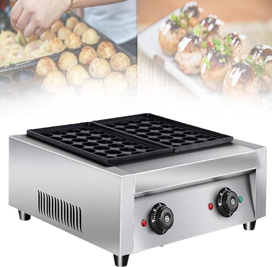 Takoyaki Maker Octopus Bal Maker Thuis Snacks Maken 56 Gaten Capaciteit 46 x 45 cm Zilver