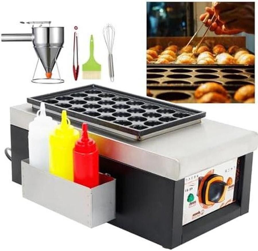 Takoyaki Maker Octopus Ball Machine Snacks Maken Precisie Temperatuurregeling 28 Gaten Zilver