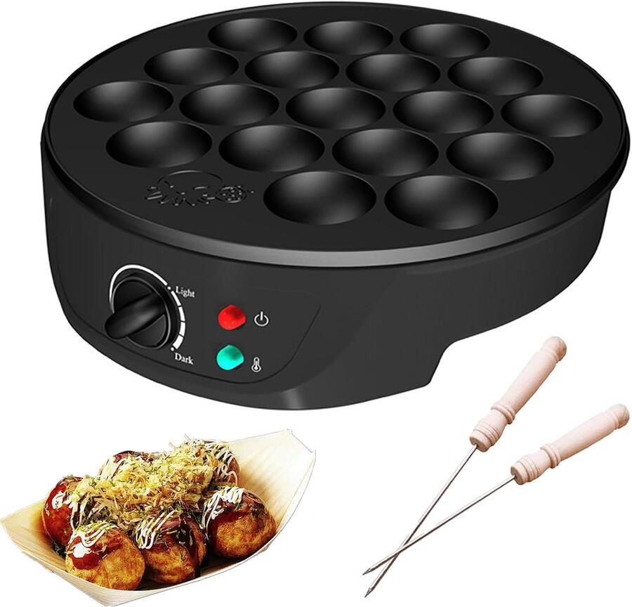 Takoyaki Maker Octopus Ball Pan Snacks Maken Snel Verwarmend 18 Gaten Zwart