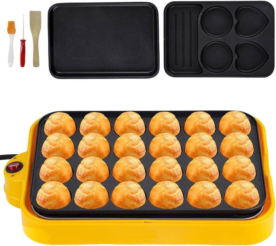 Takoyaki Maker Octopus Pan Snacks Bereiden 3 Verwisselbare Platen 24 Gaten Geel