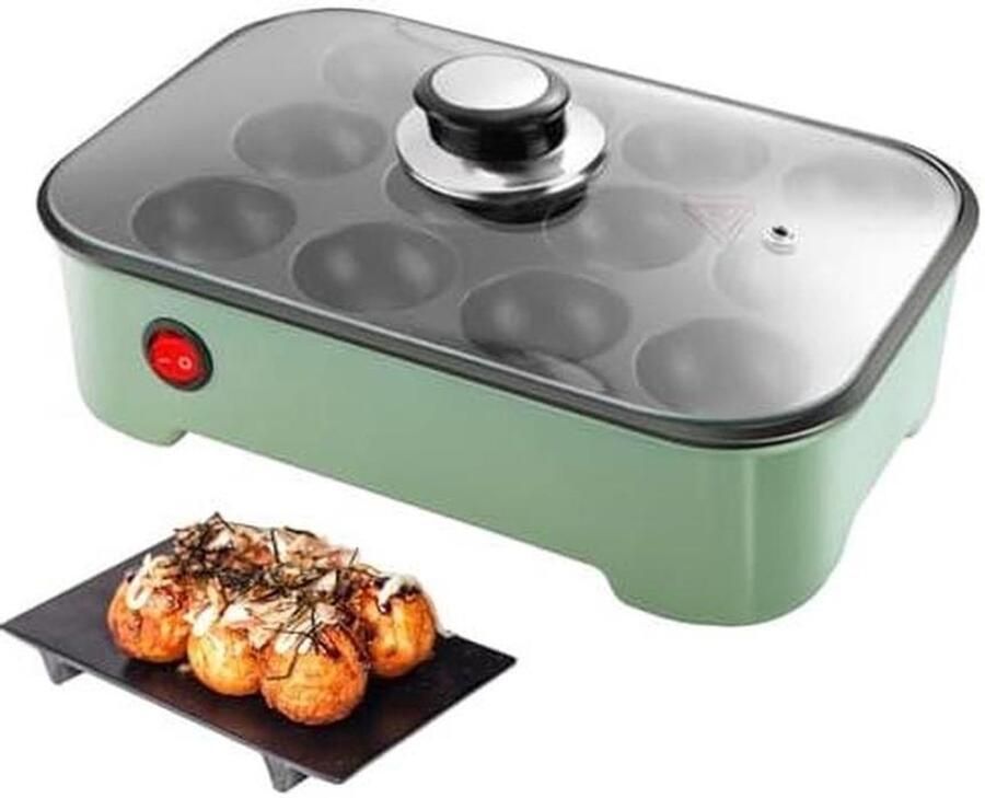 Takoyaki Maker Octopusballetjes Pan Japanse Snacks Maken 12 Gaten 25.5x17x7.5 cm Zwart Groen